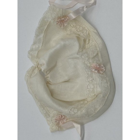 Vintage Infant White Pink Handmade Bonnet Christening Baptism - Picture 5 of 6
